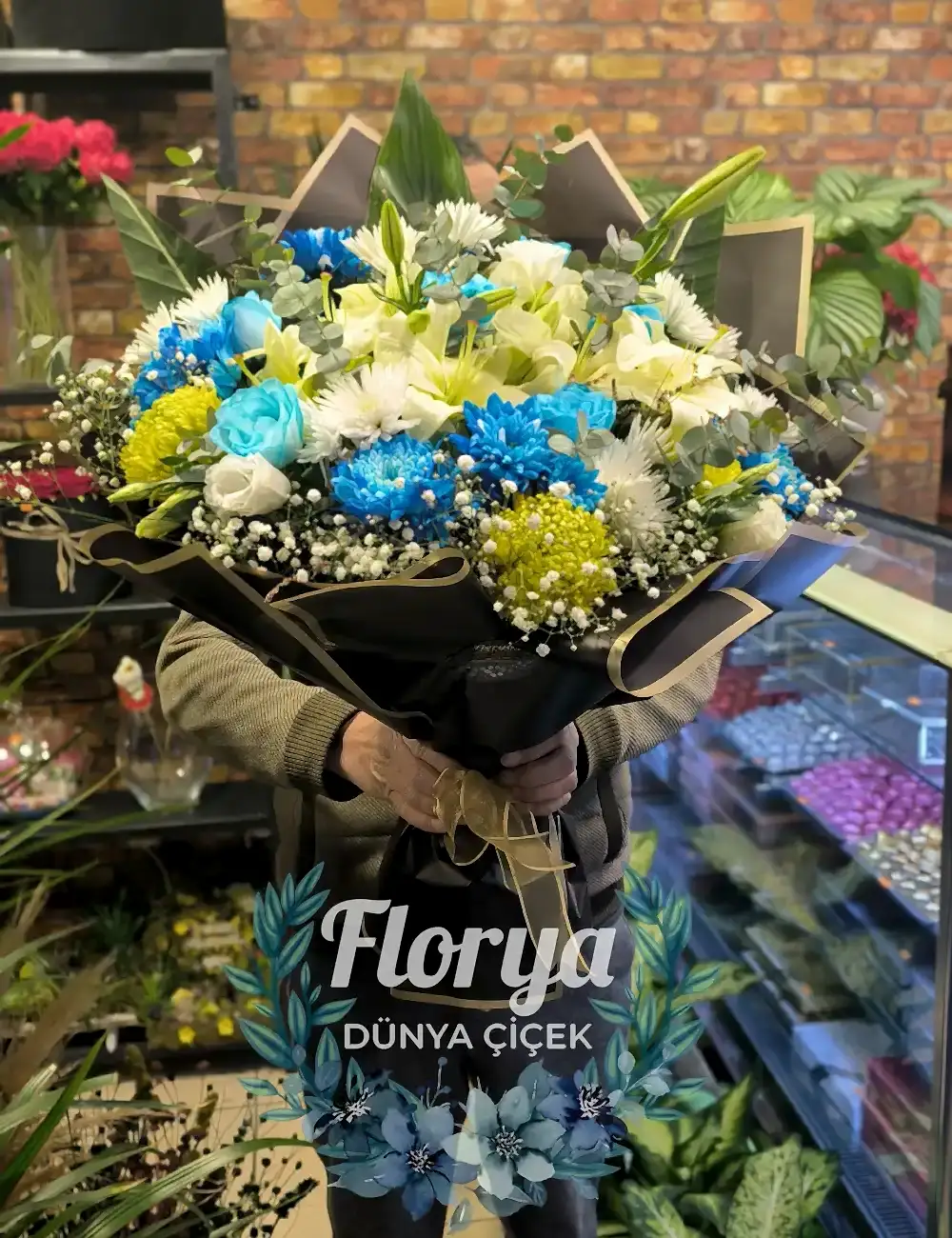 Mavi Beyaz Kasımpatı Buketi